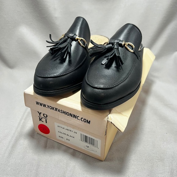 Yoki Fashion Jacey-04 Black Mules Tassel Loafers Slides Backless Shoes Size 8.5‎ - Picture 1 of 14